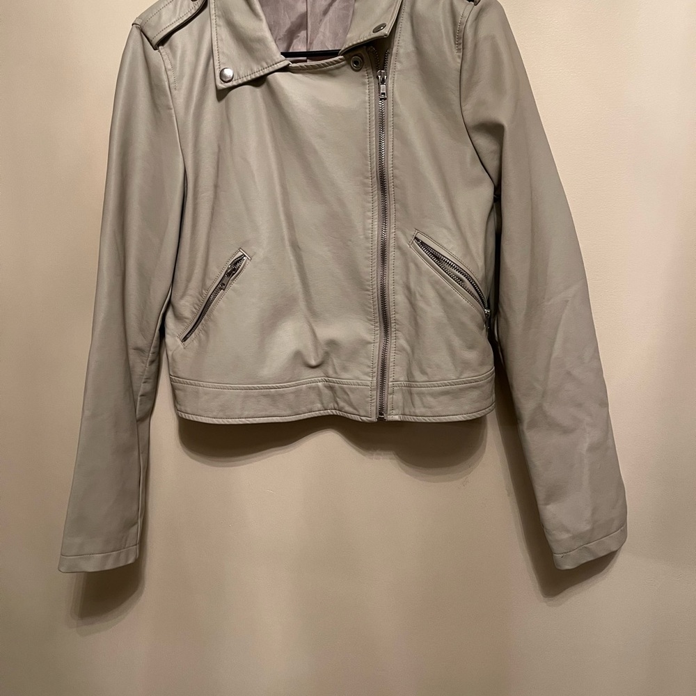 Shinestar Women's Beige Leather Jacket